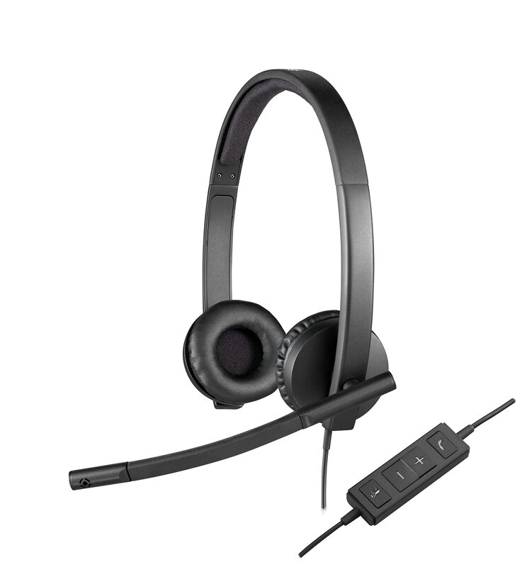 Logitech H570e Wired Headset, Stereo Headphones with Noise-Cancelling Microphone, USB, In-Line Controls with Mute Button, Indicator LED, PC/Mac/Laptop - Black UC Version Stereo, USB-A