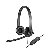 Logitech H570e Wired Headset, Stereo Headphones with Noise-Cancelling Microphone, USB, In-Line Controls with Mute Button, Indicator LED, PC/Mac/Laptop - Black UC Version Stereo, USB-A