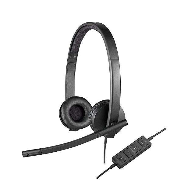 Logitech H570e Wired Headset, Stereo Headphones with Noise-Cancelling Microphone, USB, In-Line Controls with Mute Button, Indicator LED, PC/Mac/Laptop - Black UC Version Stereo, USB-A