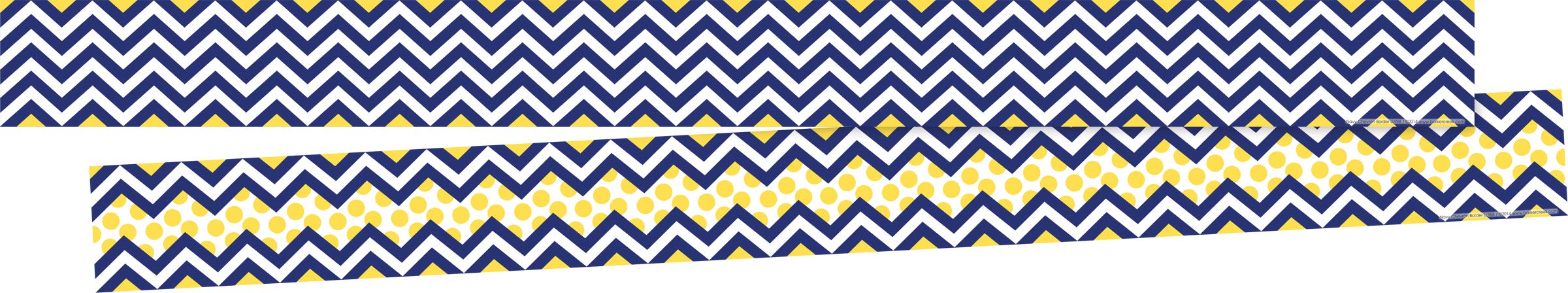 Barker Creek Double-Sided Border 2-Pack, Navy & Yellow Chevron, Decorate Galore with 70' of Border