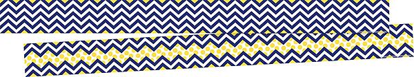Barker Creek Double-Sided Border 2-Pack, Navy & Yellow Chevron, Decorate Galore with 70' of Border, Coordinating Designs Printed On Both Sides for Twice The Value, 3" x 70' (3694)