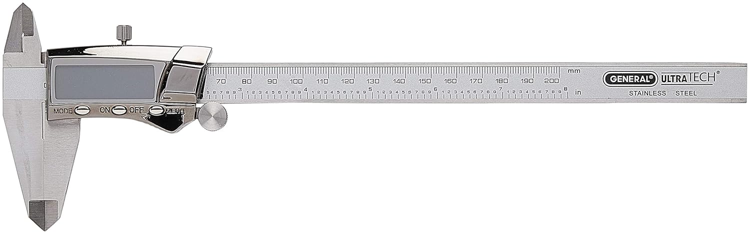 General Tools 1478 Digital Stainless Steel Caliper, 0 to 8" with Fractions," or Milimeters UOM, 8 to 10.9 Inches