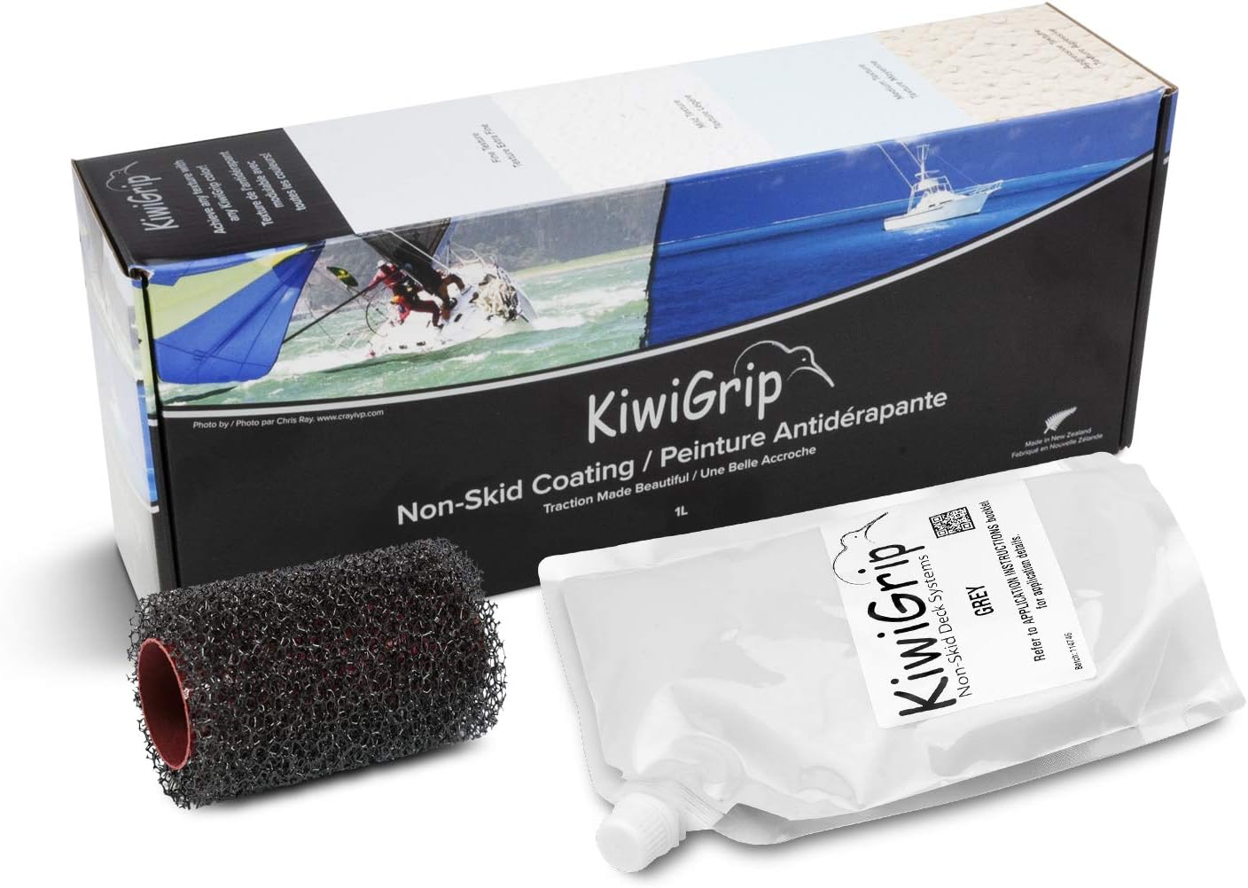 KiwiGrip KG-1GP-R Non-skid Coating, 1 Liter Pouch with 4" Roller - Grey
