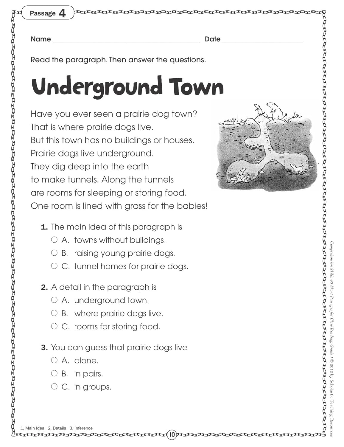 Scholastic Comprehension Skills: 40 Short Passages For Close Reading, Grade 1