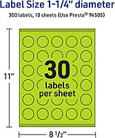AVERY Printable Round Labels, Sure Feed Technology, 1-1/4" Diameter, Bright Green, Print-to-The-Edge, Laser/Inkjet