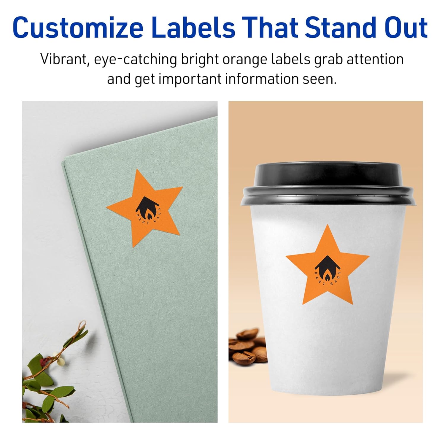 AVERY Printable Star Labels with Sure Feed Technology - Bright Orange