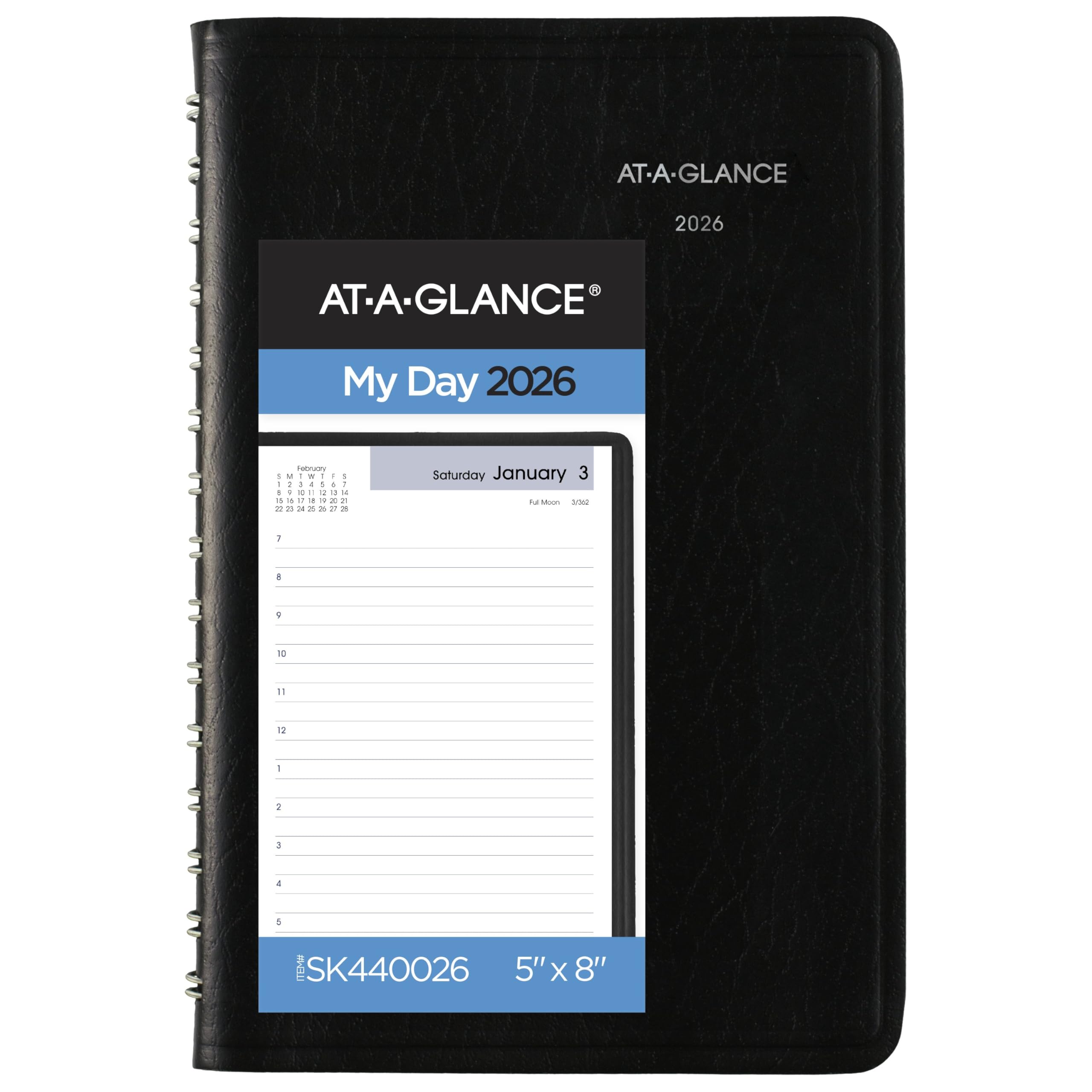 AT-A-GLANCE 2026 Appointment Book Planner, Daily, 5" x 8", Small, Hourly, DayMinder, Black (SK440026)