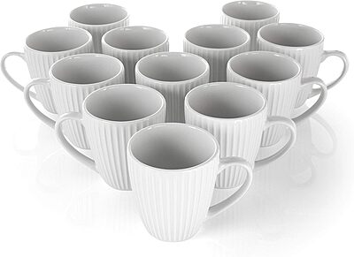 Elama Elle 12 Piece Round Porcelain Mug Set in White