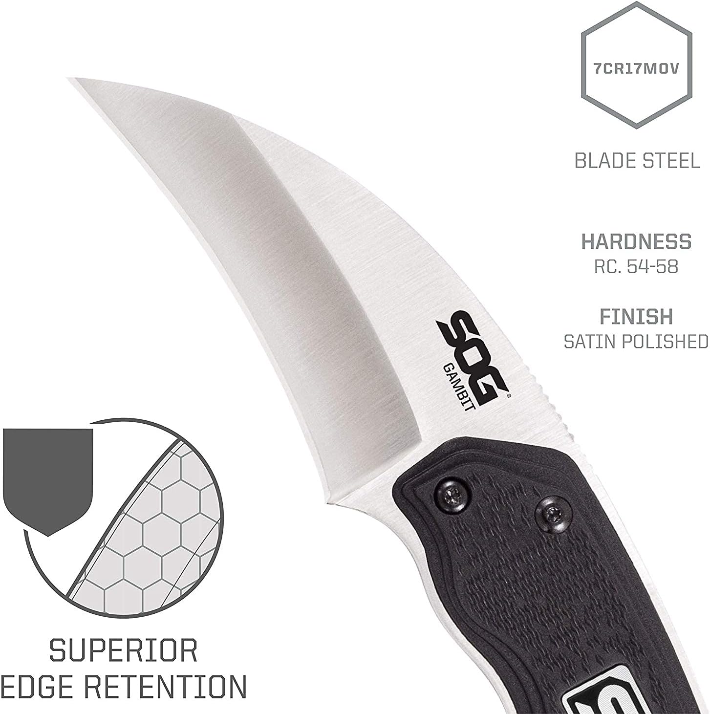 SOG Survival Karambit Knife - Gambit Curved Security Belt Knife, Full Tang Fixed 2.6 Inch Blade withHard Nylon Sheath