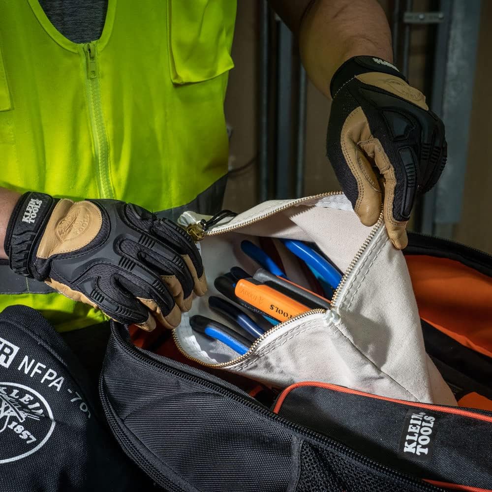 Klein Tools 5139 Zipper Bag, Canvas Tool Pouch to 12.5 x 7 x 0.7 -Inch with Heavy Duty Brass Zipper Close, Natural 12.5-Inch