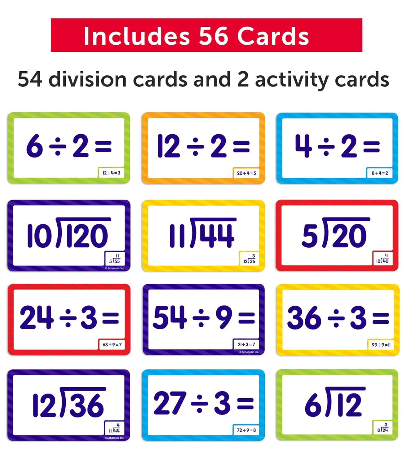 Scholastic Division Flash Cards, 6-5/16inH x 3-7/16inW, Pack Of 56 Cards