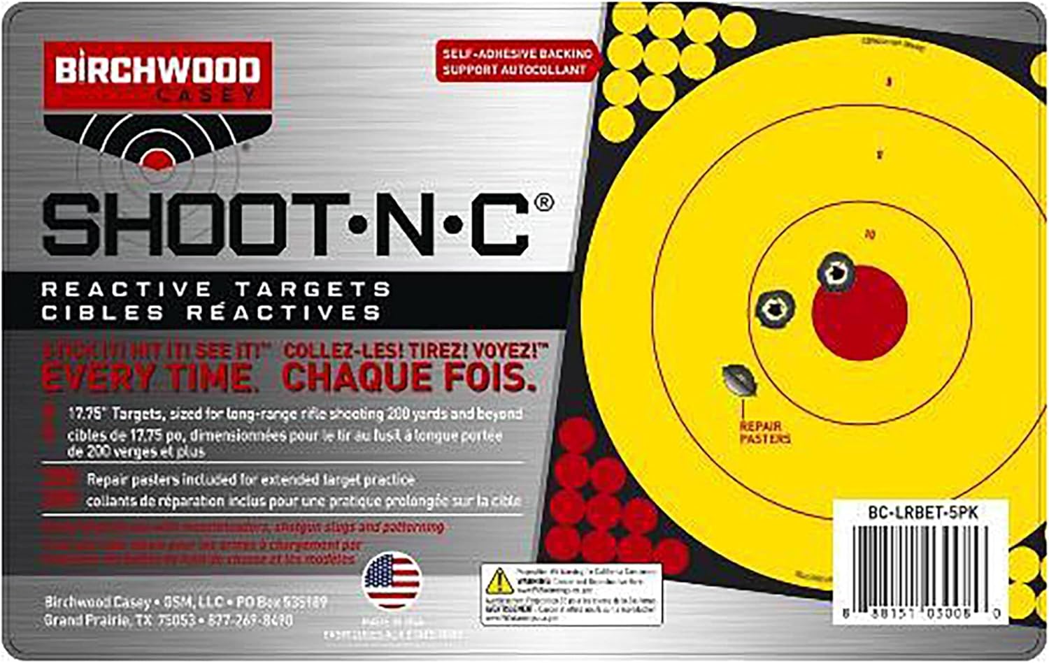 BIRCHWOOD CASEY Shoot-N-C Long Range Bullseye Always Flat Adhesive Back Shooting Training Reactive 17.75" Targets