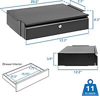 Mount-It! Under Desk Pull-Out Drawer with Lock and 2 Keys Included | Office Storage Organizer | Mounts to Desktops Tables and Workbenches Over 0.71 Inches Thick | Matte Black Lockable