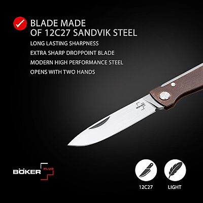 BÖKER PLUS® Atlas knife - small slipjoint folding pocket knife - metal handle - EDC full metal - Vintage Sandvik knife