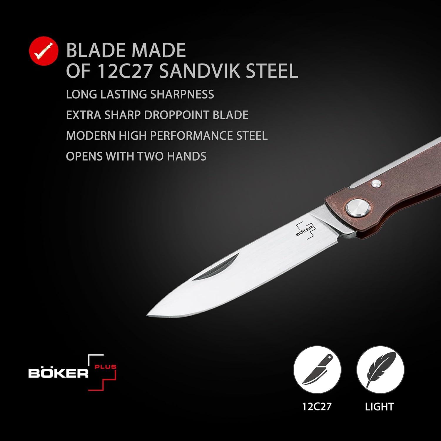 BÖKER PLUS® Atlas knife - small slipjoint folding pocket knife - metal handle - EDC full metal - Vintage Sandvik knife