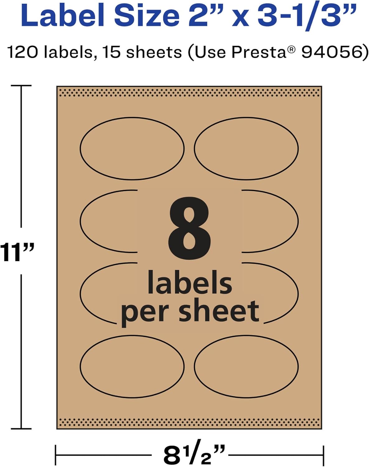 Avery Kraft Brown Oval Labels, Sure Feed Technology, 2" x 3-1/3", 120 Kraft Brown Labels, Print-to-The-Edge
