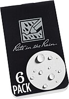Rite in the Rain Weatherproof On The Go Wallet Notebook, 2" x 3.375", Black Cover, Blank Pages, 6 Pack (No. OTG771L)