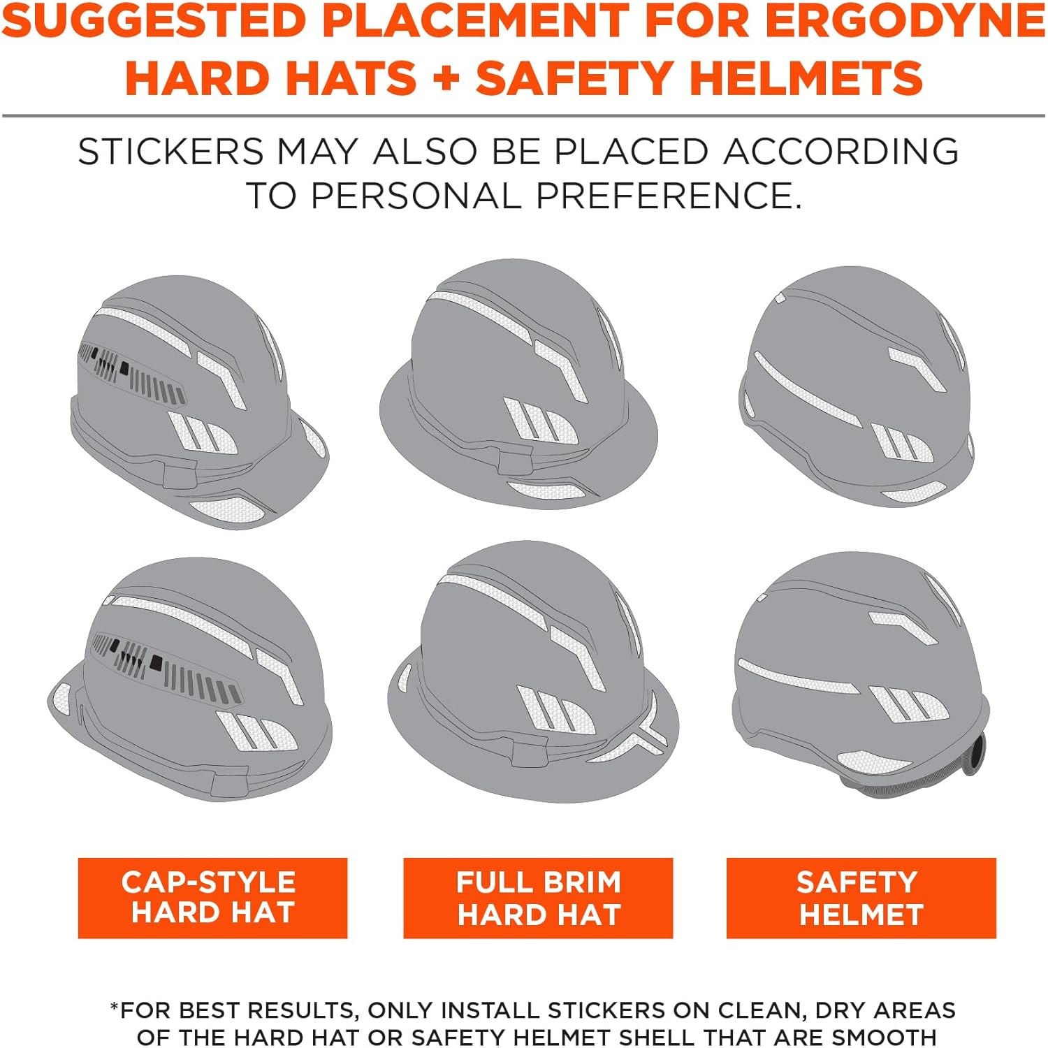 Ergodyne Skullerz 8961 Reflective Hard Hat Stickers, Safety Helmet Strips - Pack of 2