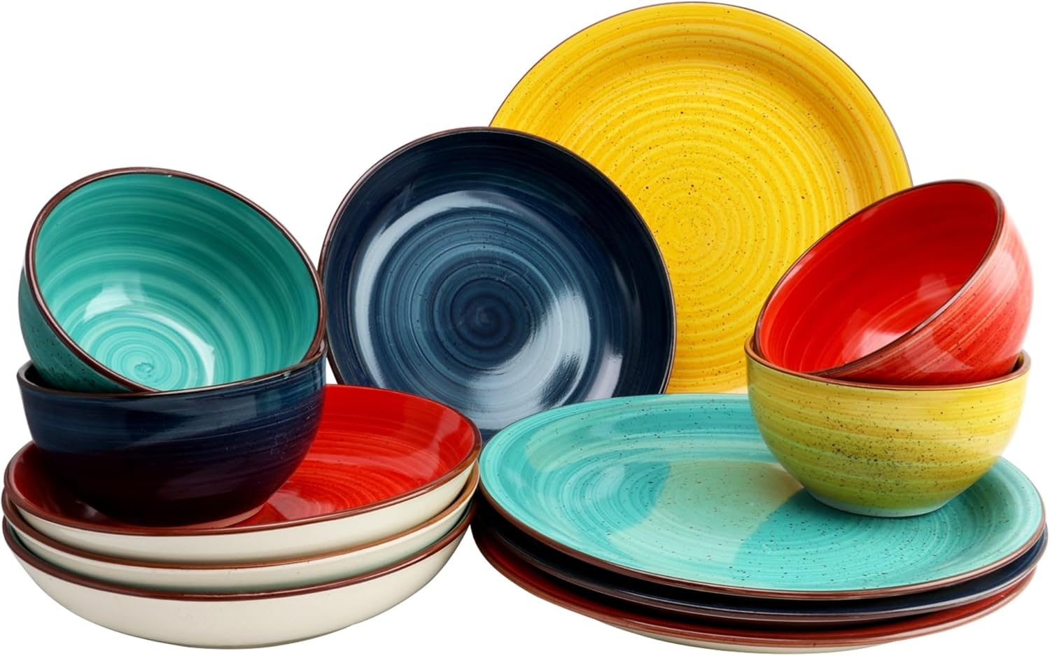 Gibson Home Color Speckle 12-Piece Mix & Match Double Bowl Dinnerware Set, Multicolor