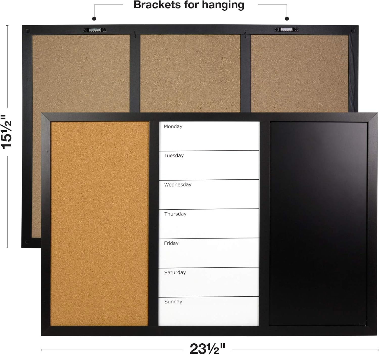 Excello Global Products Wall Board Combo Whiteboard Corkboard & Chalkboard: Magnetic Large Weekly Daily Planner Note