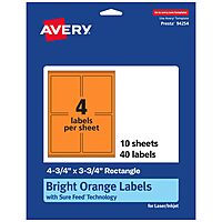 Avery Printable Rectangle Labels, Sure Feed Technology, 4-3/4" x 3-3/4", Bright Orange Labels, Print-to-The-Edge, Laser/Inkjet Printable, 40 Total, Great for Shipping and Packaging 40 labels