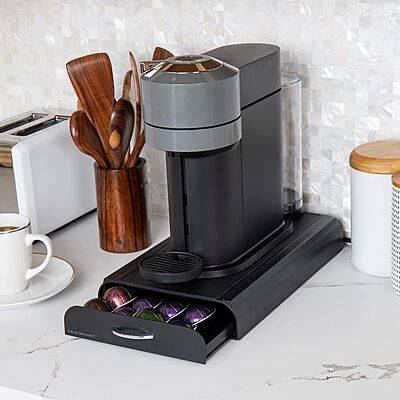 Mind Reader Nespresso Compatible Capsule Drawer, Countertop Organizer, Coffee Pod Holder, Storage, 9.25"L x 15"W x 2"H, Black Black 9.21 x 15.94 x 2.36