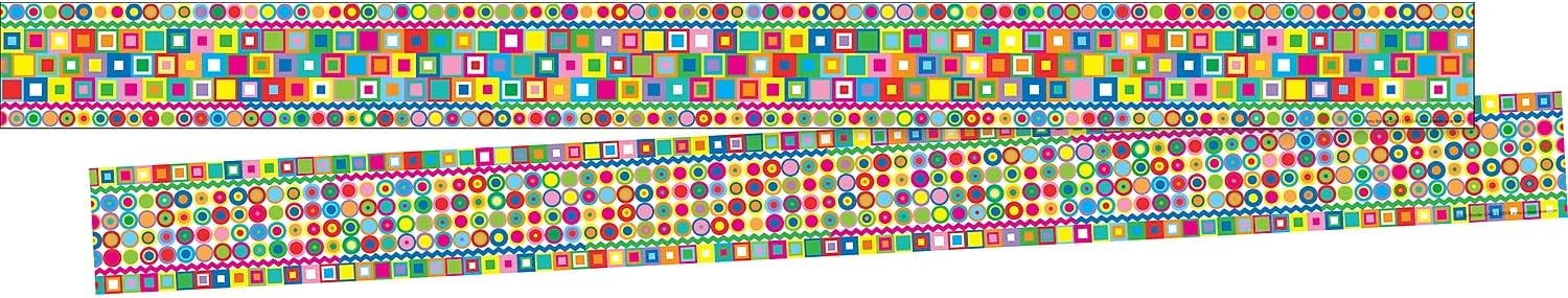 Barker Creek Double-Sided Trim Set of 4, Just Groovy, Mixed-Design, 140 feet of Double-Sided Trim - 35' Each of Four Designs