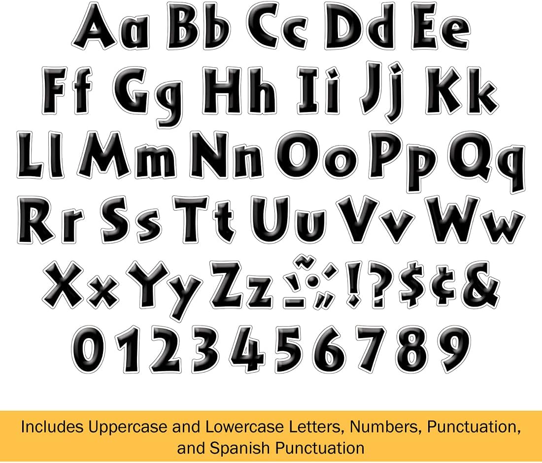Barker Creek Letter Pop-Outs, 4" Black Tie Affair, Classy Black Designer Letters for Bulletin Boards, Breakrooms