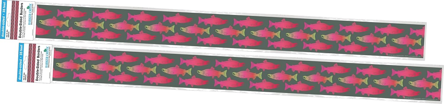 Barker Creek Double-Sided Border, Sea & Sky Salmon, Trim Out Bulletin Boards and Create Colorful Displays with 70' of Designer Double-Sided Border, 3" x 70', Pack of 2 (4016)