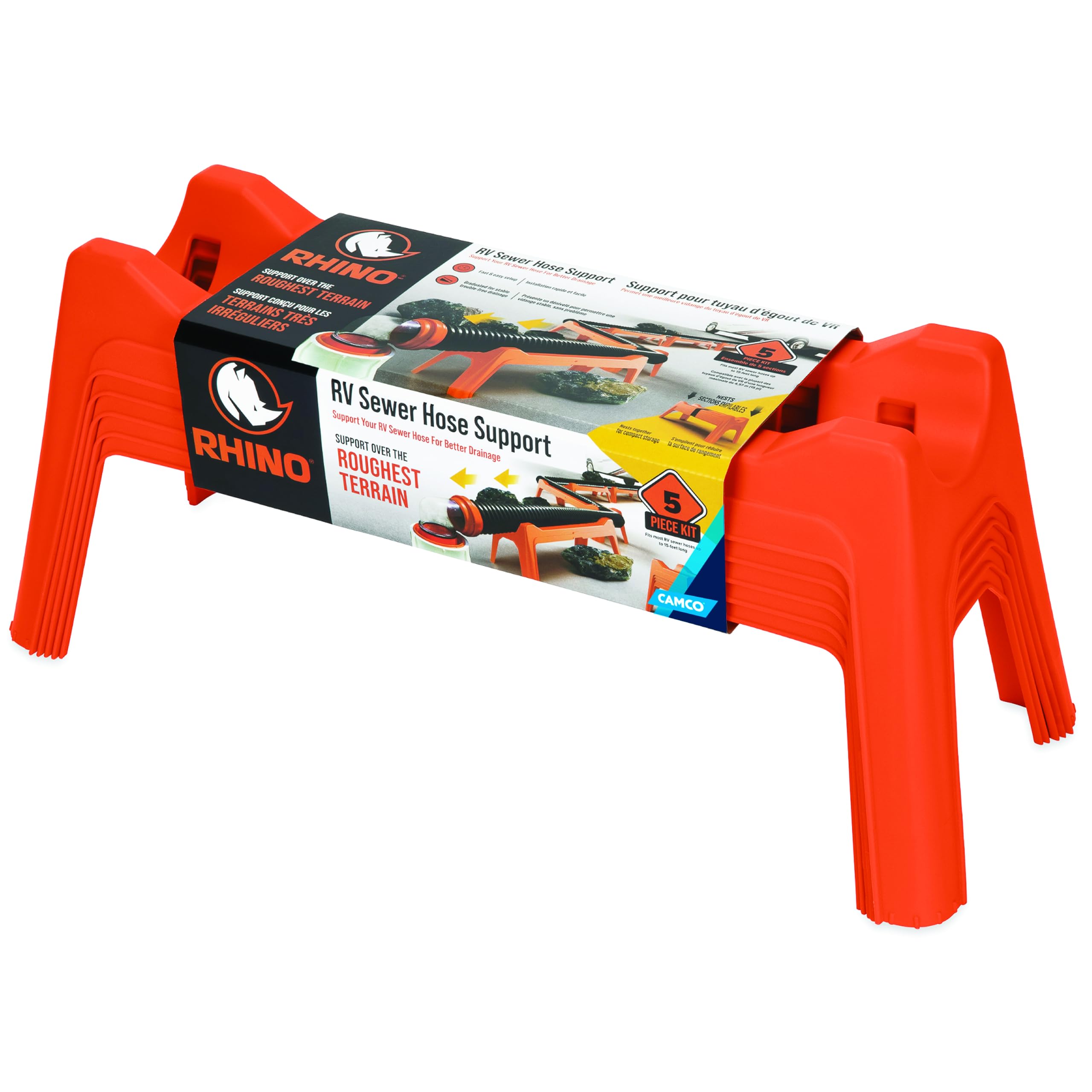 Camco Rhino RV Sewer Hose Support Kit - Extends Over Uneven Terrain for Easy Drainage