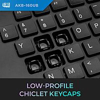 AKB-160UB Wired Ergonomic Keyboard with Integrated Palm Rest, Chiclet Keycaps, and Multimedia Hotkeys