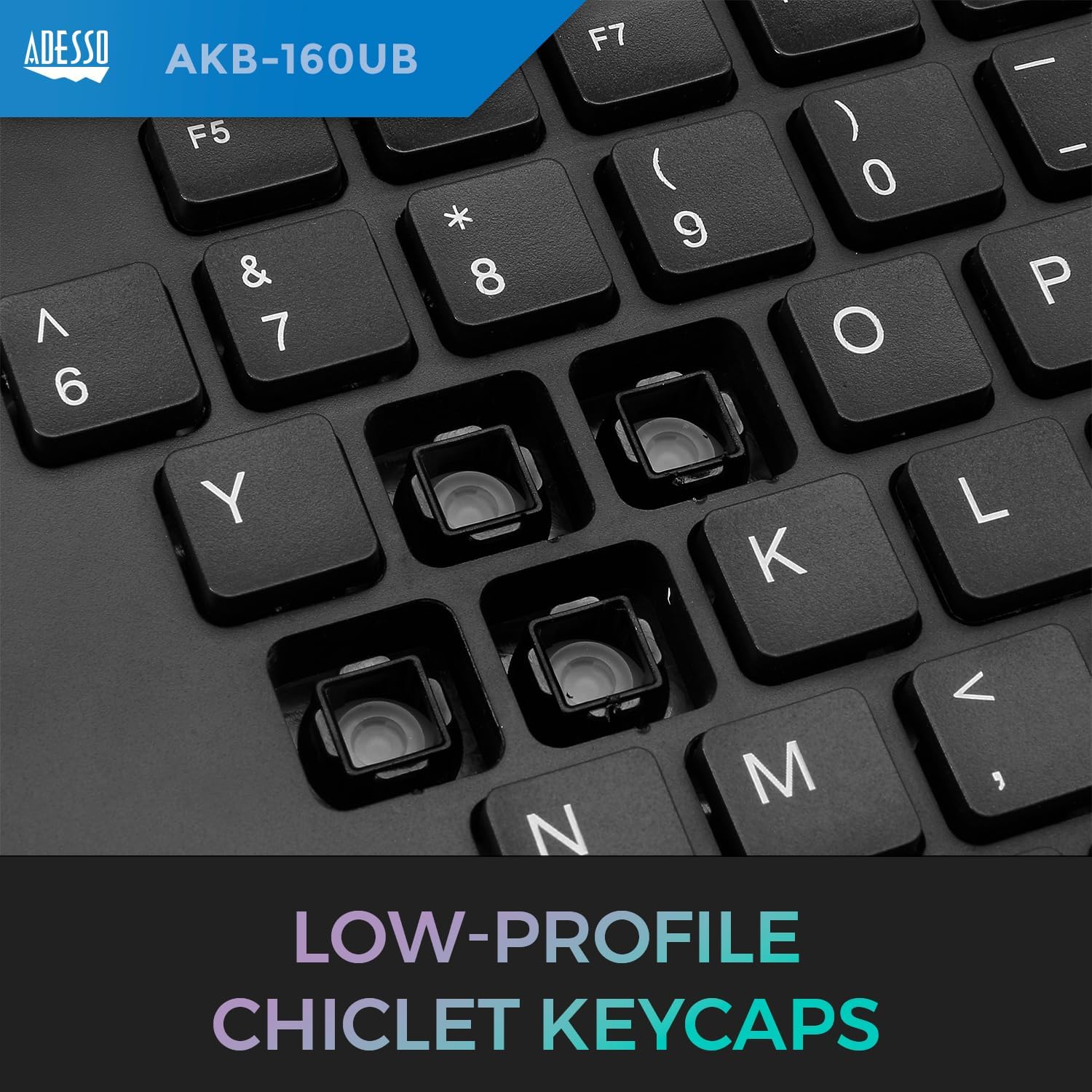 AKB-160UB Wired Ergonomic Keyboard with Integrated Palm Rest, Chiclet Keycaps, and Multimedia Hotkeys