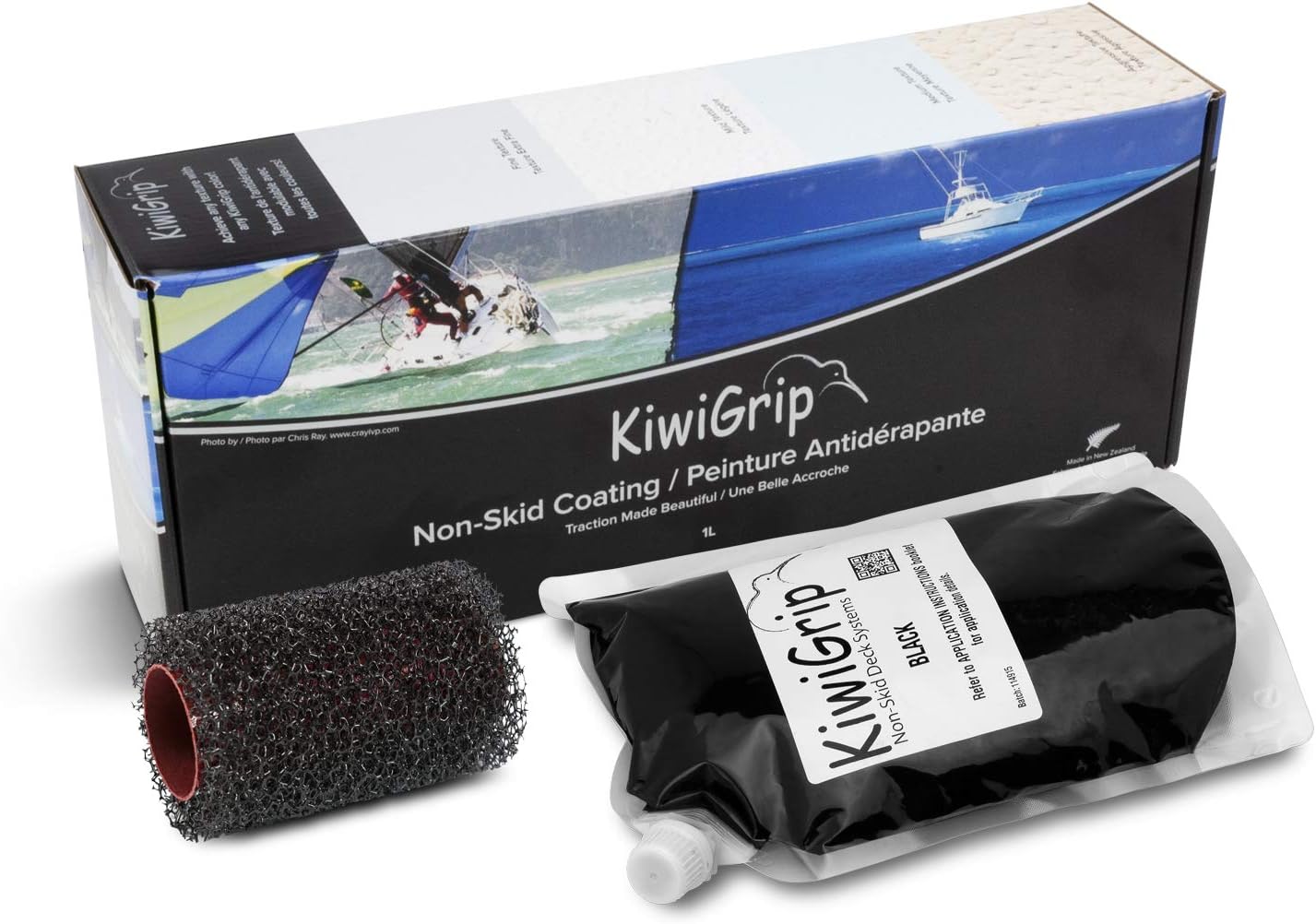 KiwiGrip KG-1BK-PR Non-skid coating, 1 Liter Pouch, Black