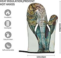 Elephant Print Printed Oven Mitts 2pcs - Heat Resistant Waterproof Fabric Oven Gloves for Kitchen, Baking
