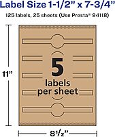 Avery Kraft Brown Wraparound Band Labels, Sure Feed Technology, 1.5 x 7.75, Cigar Band Labels