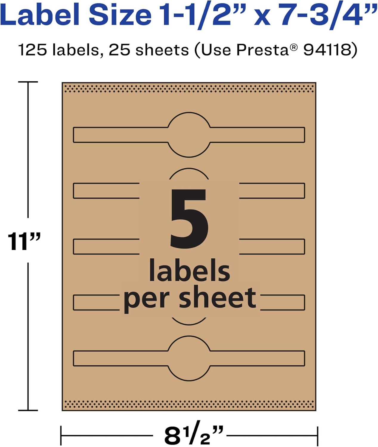 Avery Kraft Brown Wraparound Band Labels, Sure Feed Technology, 1.5 x 7.75, Cigar Band Labels