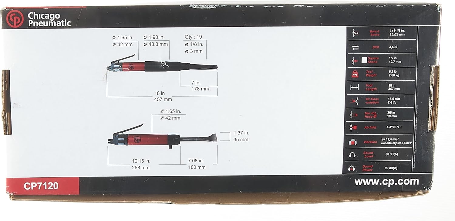 Chicago Pneumatic CP7120 Air Powered Adjustable Needle Scaler and Chisel, 4,600 BPM, Red