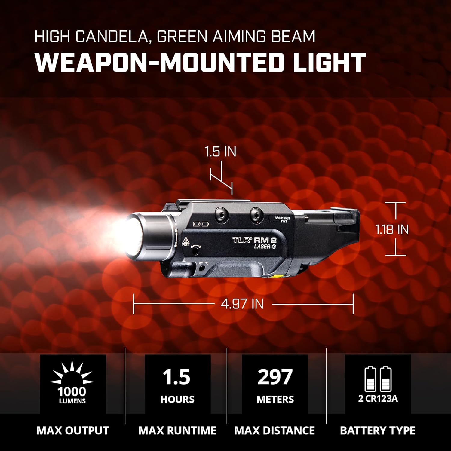 Streamlight 69454 TLR RM 2 G 1000-Lumen Rail-Mounted Tactical Weapon Light with Integrated Green Aiming Laser, and Key Kit