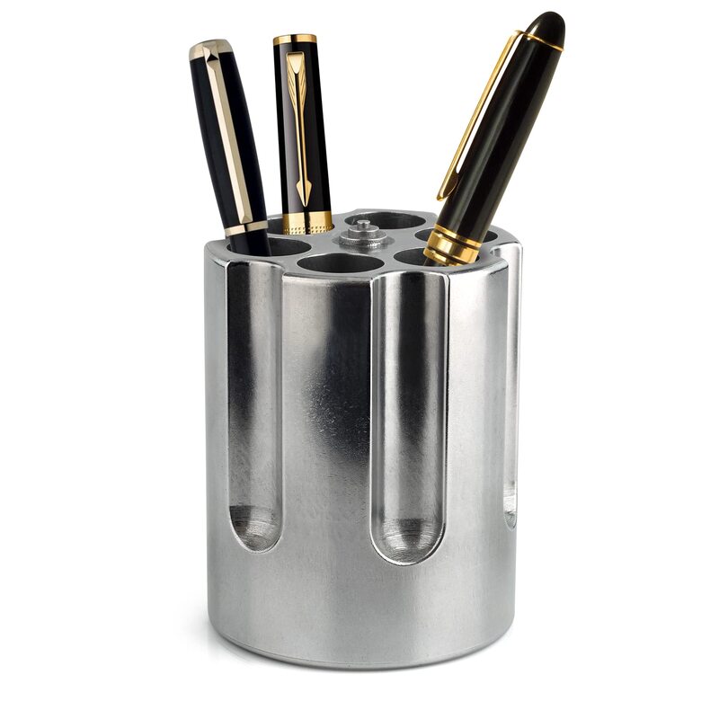 Barbuzzo Revolver Pen Holder & Paperweight, Cast Aluminum Desk Organizer