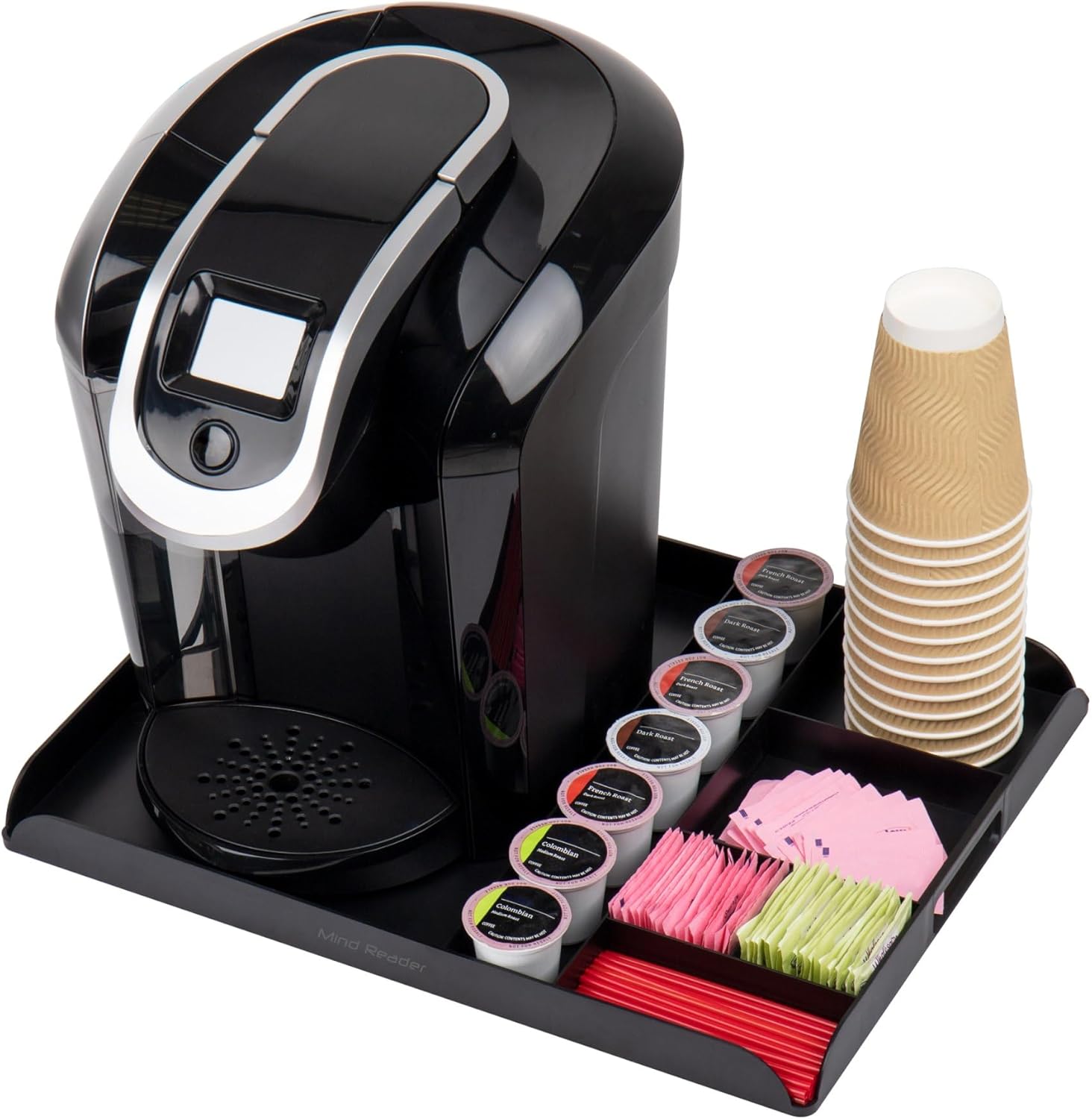 Mind Reader Coffee Station Serving Tray, 7 Pod Capacity Countertop Organizer, Storage, 17.5" L x 13.25" W x 1.25" H, Single