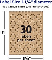 Avery Kraft Brown Round Labels, Sure Feed Technology, 1.25" Diameter, 450 Kraft Brown Labels, Print-to-The-Edge, Laser/Inkjet Printable 450 labels