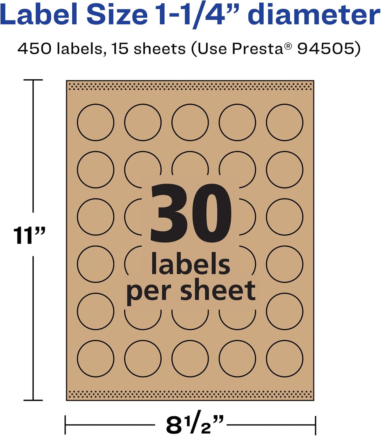Avery Kraft Brown Round Labels, Sure Feed Technology, 1.25" Diameter, 450 Kraft Brown Labels, Print-to-The-Edge