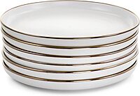 ELAMA Round Stoneware Dinner Plate Set with Gold Rim