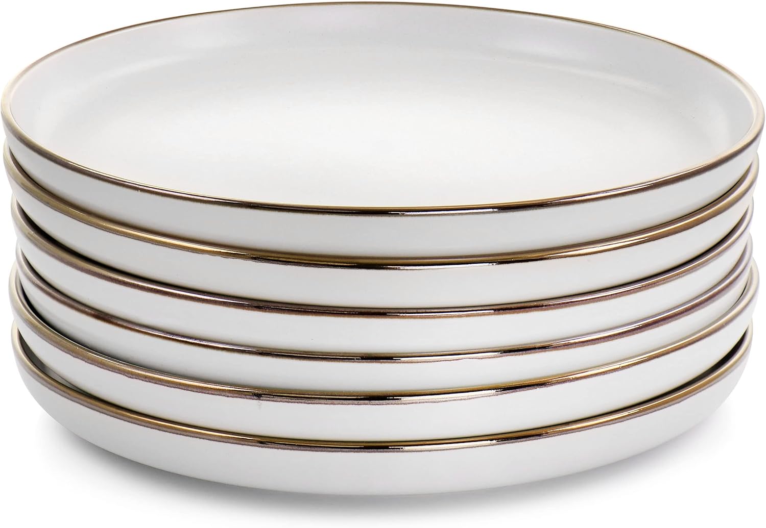 ELAMA Round Stoneware Dinner Plate Set with Gold Rim
