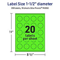 Avery Printable Round Labels, Sure Feed Technology, 1-1/2 in. Diameter, Neon Green, Print-to-The-Edge, Laser/Inkjet Printable