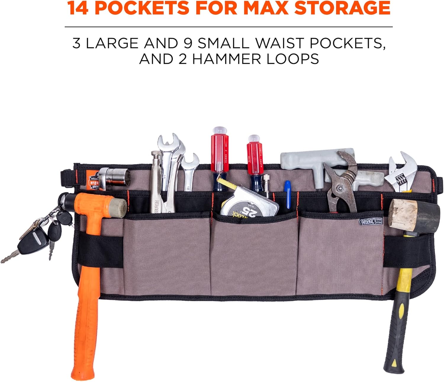 Ergodyne Arsenal 5707 Tool Work Waist Apron, 14-Pockets, Gray