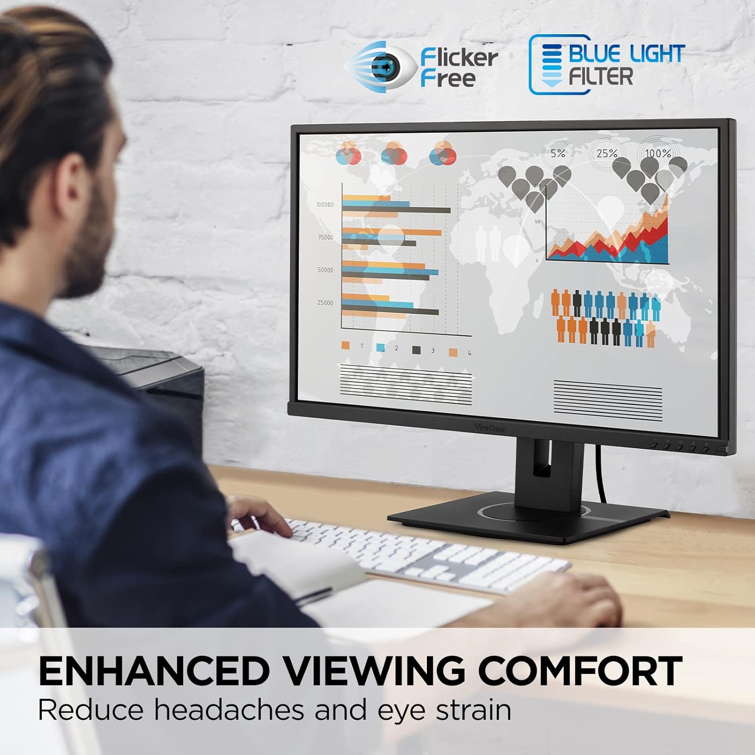 VIEWSONIC Full HD 1080p Ergonomic Monitor with HDMI, DisplayPort, VGA and USB Hub