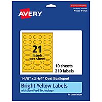 Avery Printable Oval Scalloped Labels, Sure Feed Technology, 1-1/8" x 2-1/4", Bright Yellow, Print-to-the-Edge