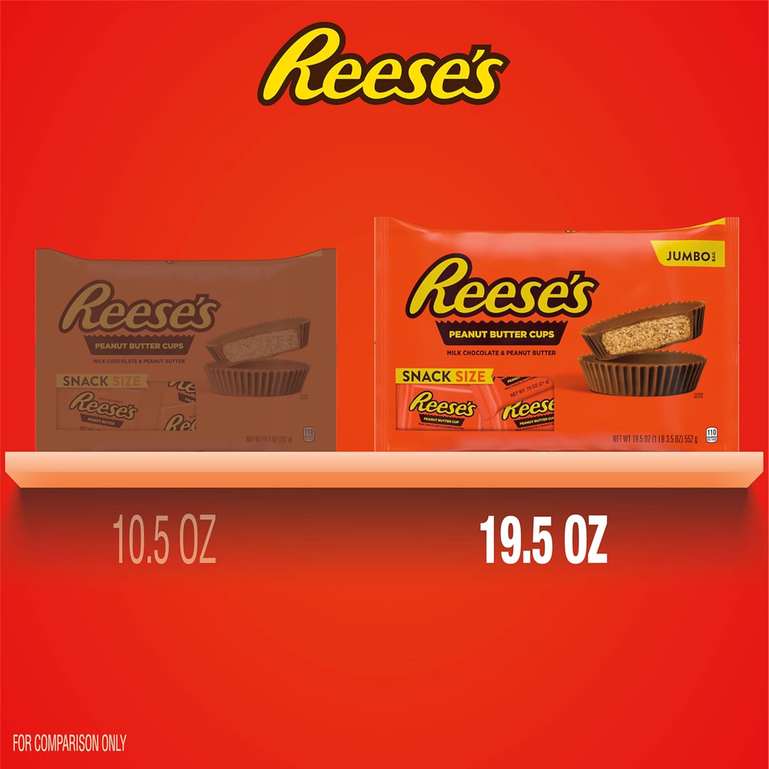 REESE'S Milk Chocolate Snack Size Peanut Butter Cups, Candy Jumbo Bag, 19.5 oz Peanut Butter 1.2 Pound (Pack of 1)