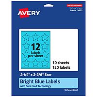 Avery Printable Star Labels, Sure Feed Technology, 2-1/4" x 2-3/8", Bright Blue, Print-to-the-Edge, Laser/Inkjet